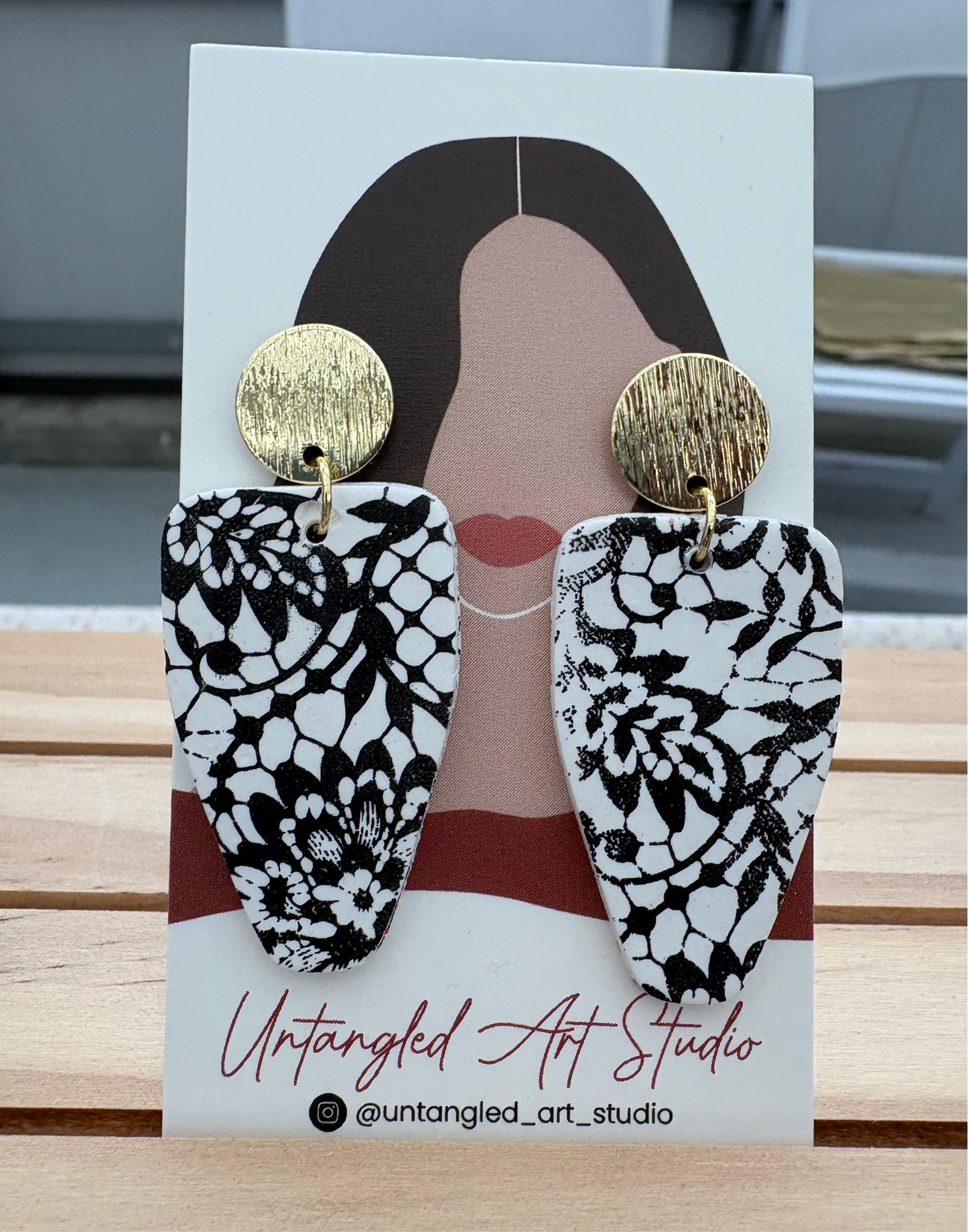 Sloane Earrings-Black & White lace