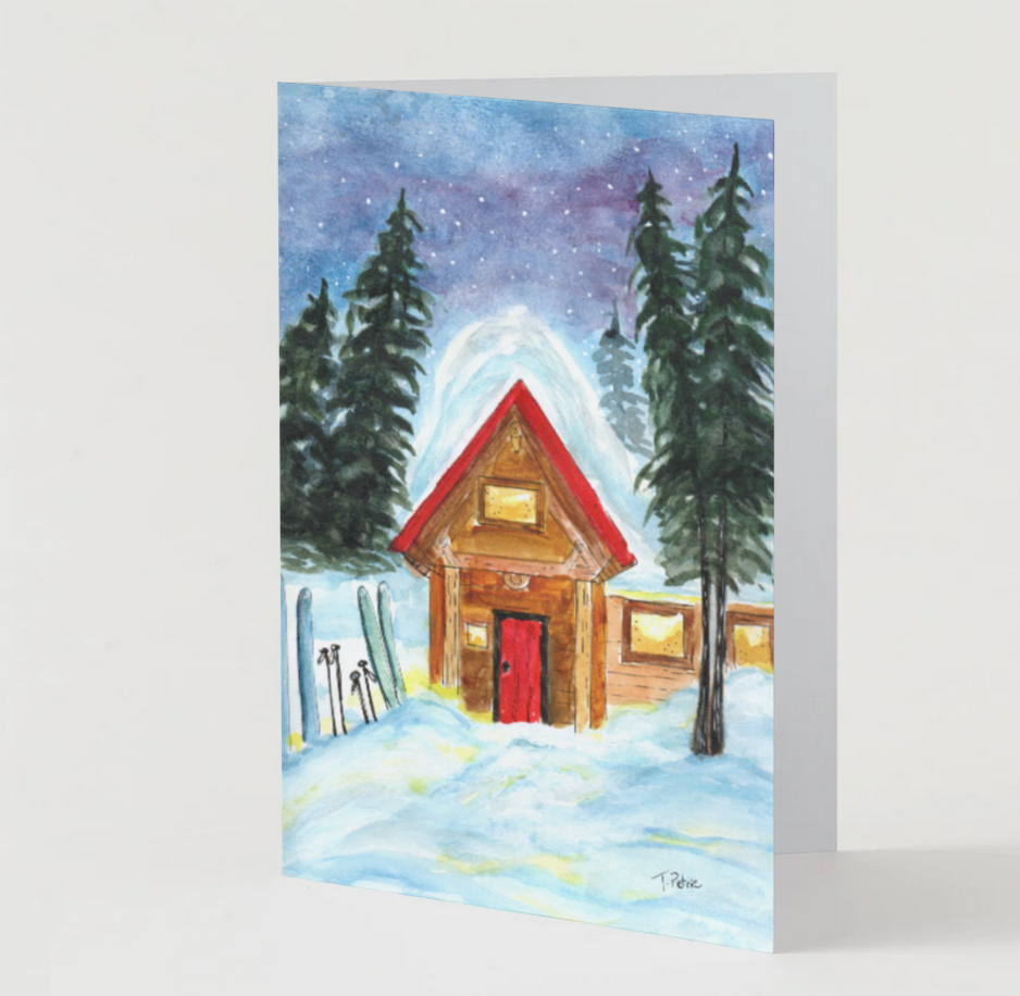 Red Ski Cabin Card