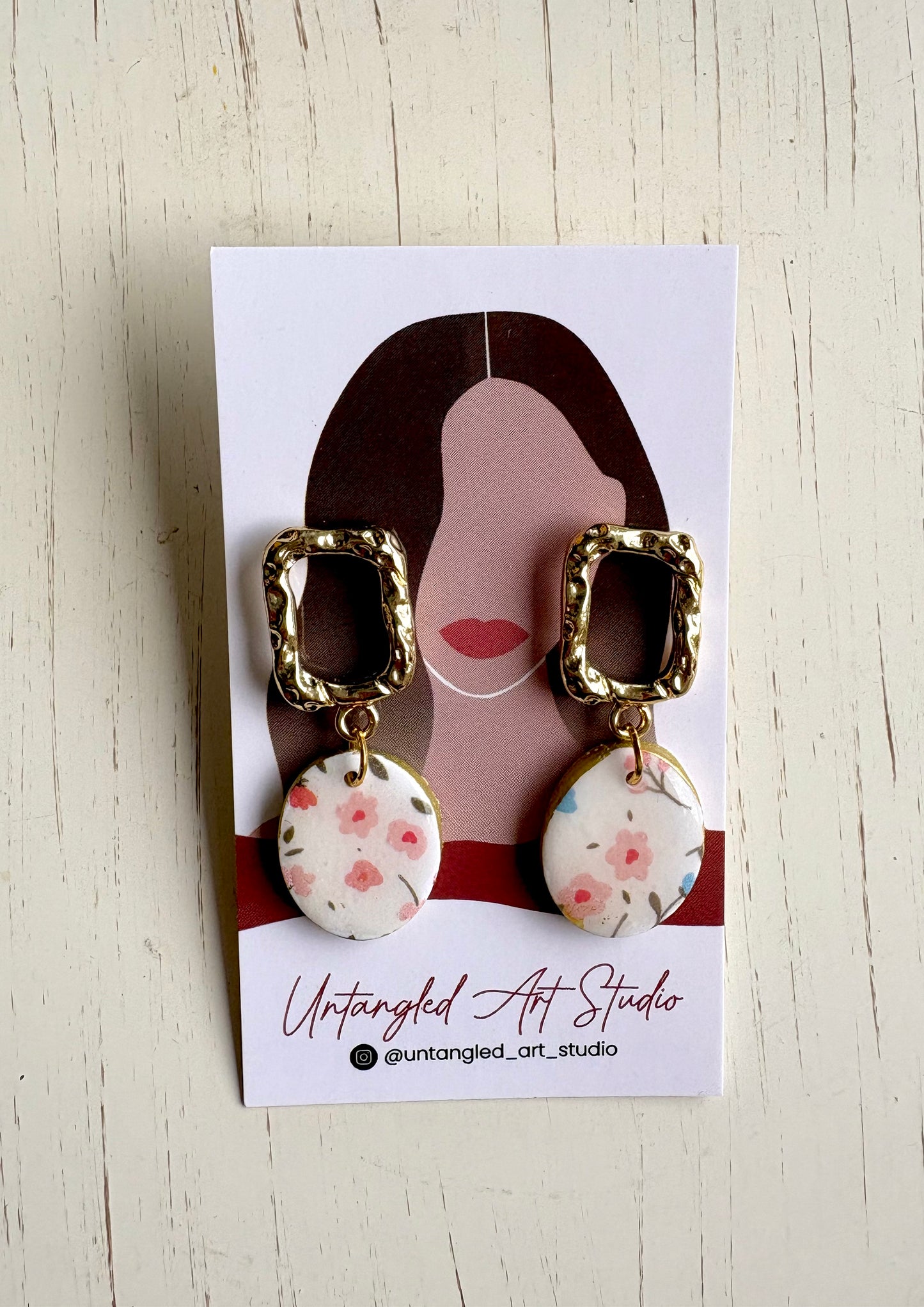 Blue Square Flower Earrings