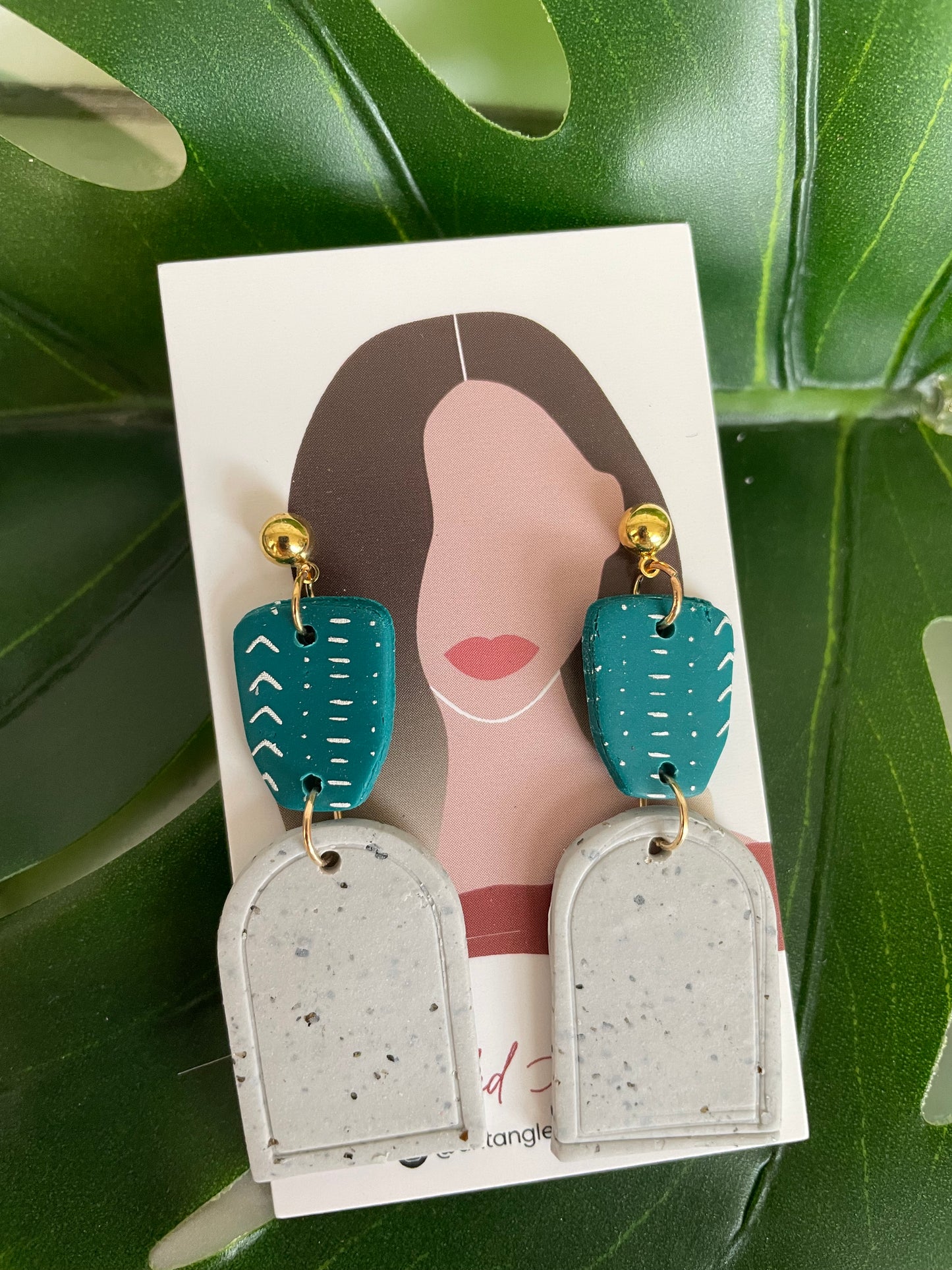 Zoey- Grey and Turquoise drop style earrings.