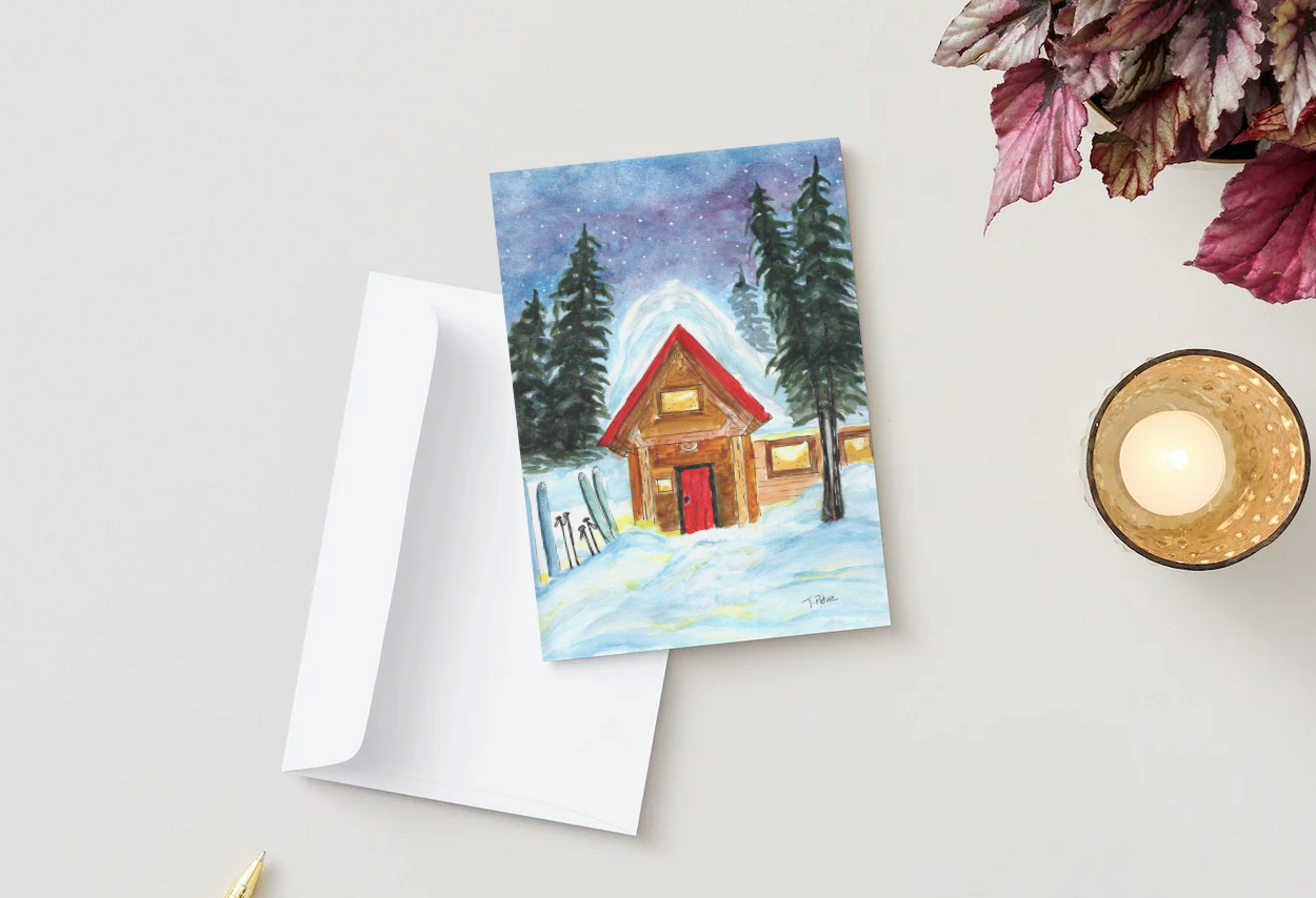 Red Ski Cabin Card