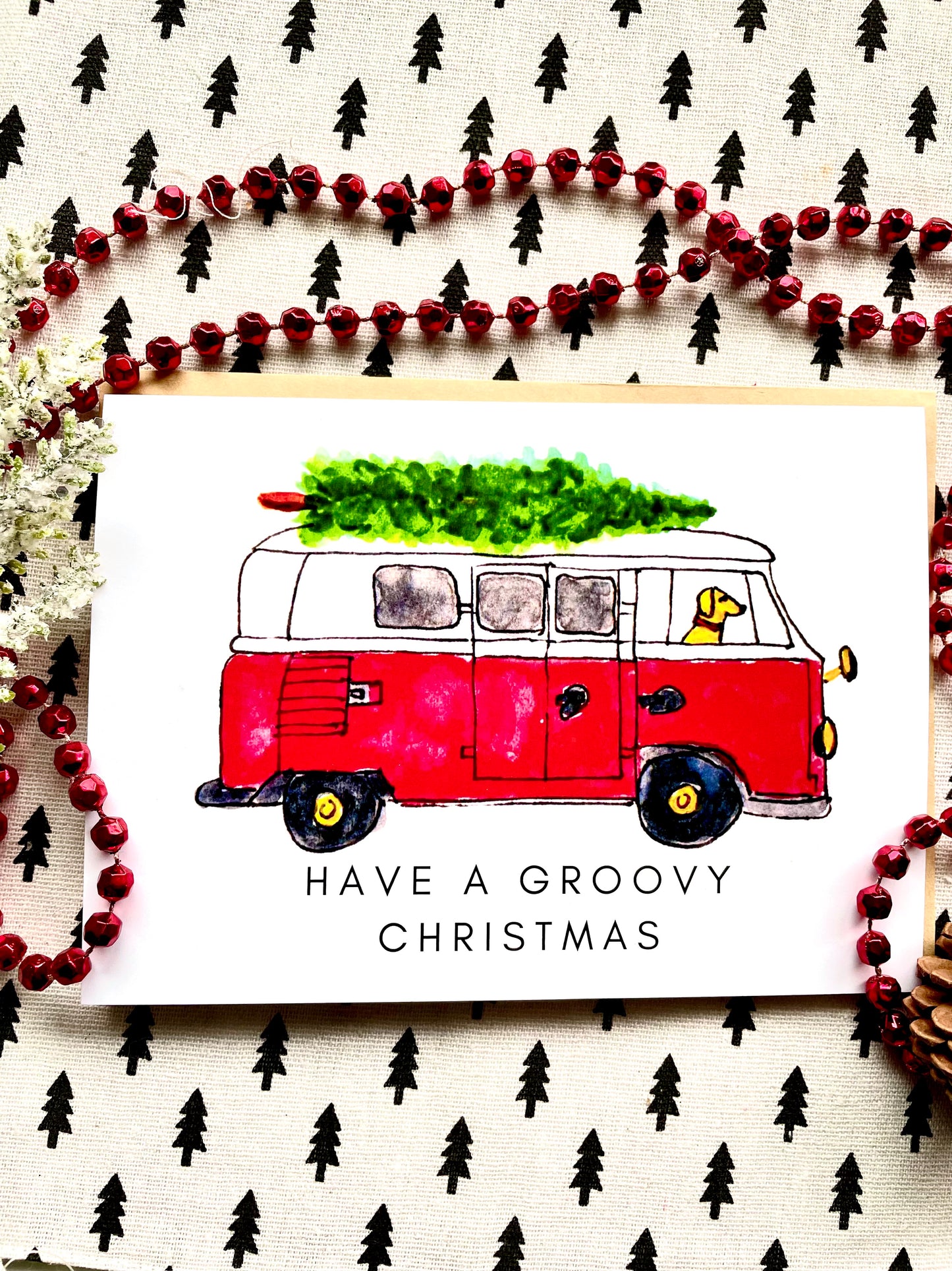 VW Van with Christmas Tree Card- Have A Groovy Christmas !