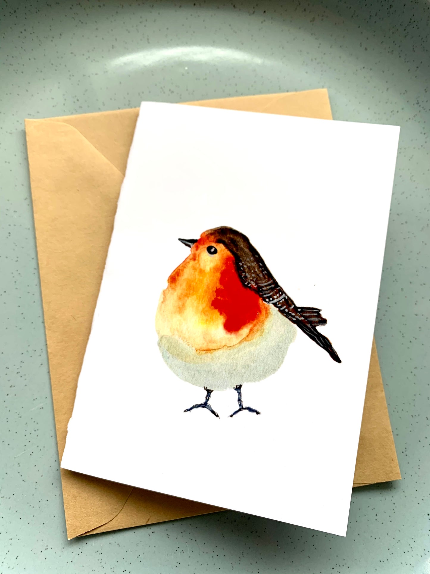 Unique Watercolour Mini Greeting Card-Robin Card 3/5 inch