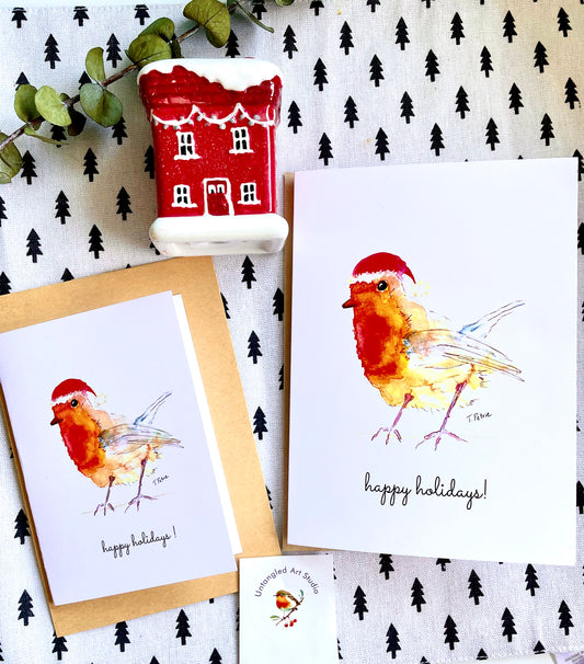 Santa Robin Card- Mini or Large Card