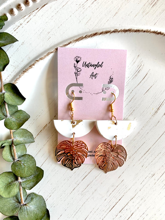 Gold Monstera Leaf Earrings