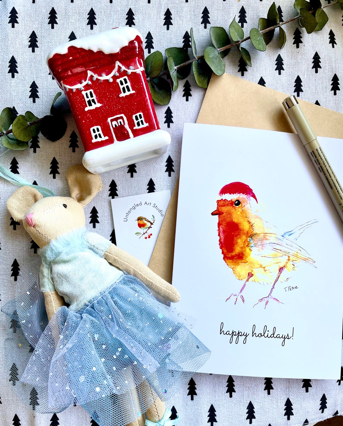 Santa Robin Card- Mini or Large Card